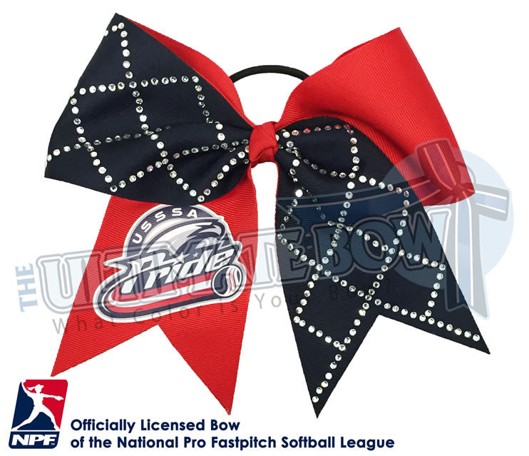 USSSA-Pride-Hair-bow-softball-licensed-turn-two-official-logo-professional-softball-NPF-National_Pro_Fastpitch-Softball-League-rhinestone