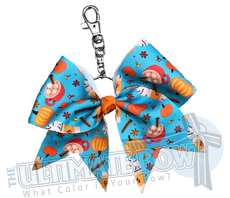 Pumpkin Spice Latte Key Chain Bow | Orange and Turquoise Cheer Bow | Fall Keychain Cheer Bow | Halloween Key Chain Bow