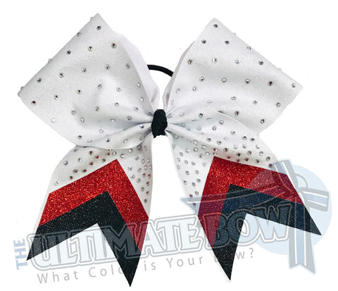 Rhinestone Full Glitter V Cheer Bow | Chevron Glitter | White Red Black Glitter Rhinestone Cheer Bow