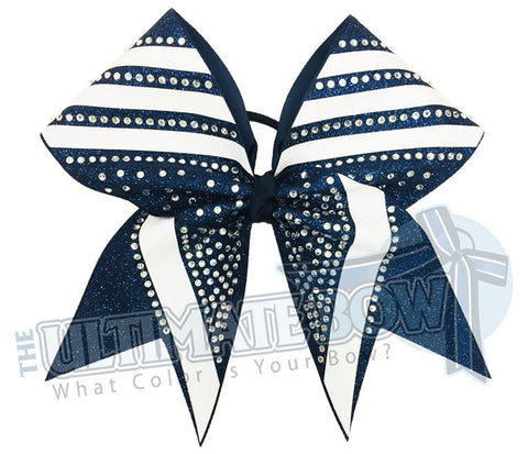rhinestone-glitter-trending angles-navy white -crystal clear rhinestones -cheer-bow-full-glitter-cheerleader hair bow