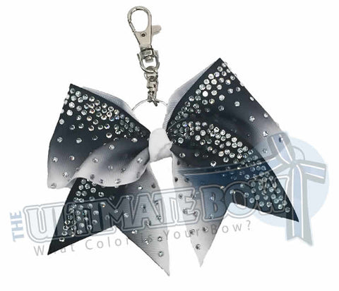 Black white ombre ribbon rhinestone keychain - cheer bow key chain bow - purse- bling