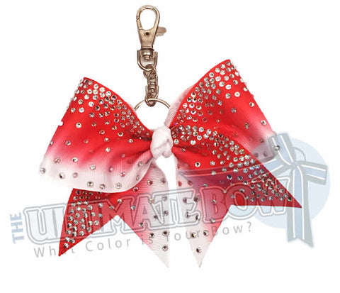 Red white ombre ribbon rhinestone keychain - cheer bow key chain bow - purse- bling