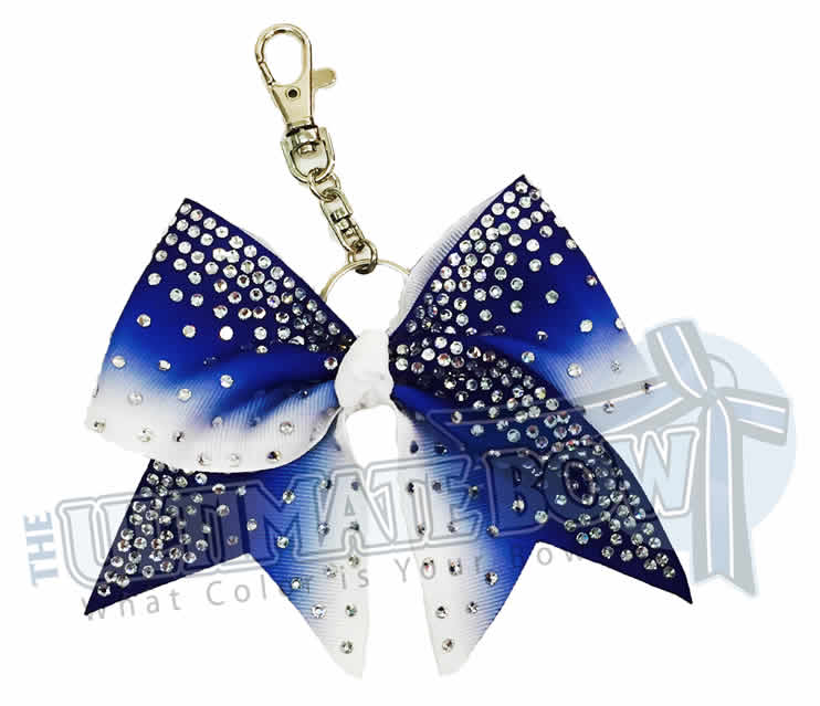 Royal Blue white ombre ribbon rhinestone keychain - cheer bow key chain bow - purse- bling