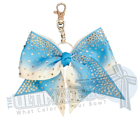 Turquoise blue white Ombre rhinestone and ribbon key chain bow | back back key chain bow 
