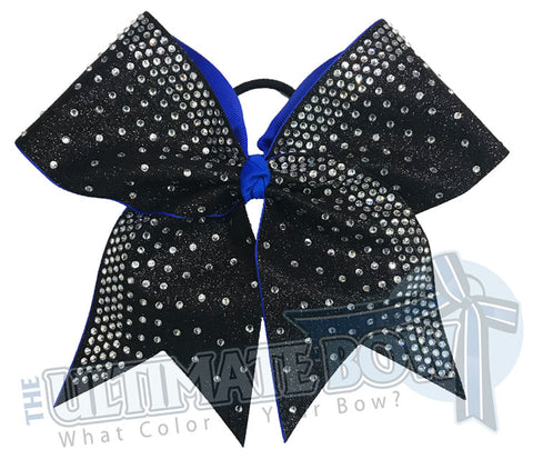 Rhinestone Rain Glitter Cheer Bow  | Electric Blue and Black Glitter Rhinestone Cheer Bow | Competition Cheer Bow | Rhinestone Ombre