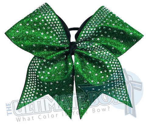 Rhinestone Rain Glitter Cheer Bow  | Emerald Green Glitter Rhinestone Cheer Bow | Competition Cheer Bow | Rhinestone Ombre