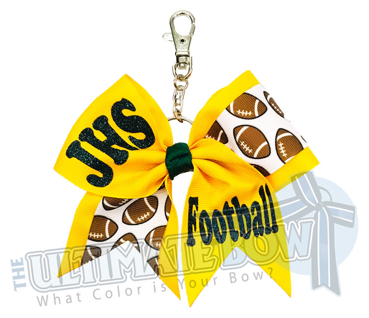 High School Football Key Chain Bow | Football Cheerleader Key Chain Bow | High School Football Key Chain Bow | Mother's Day Gifts | Yellow Gold | Forest Green | Jupiter High School Football