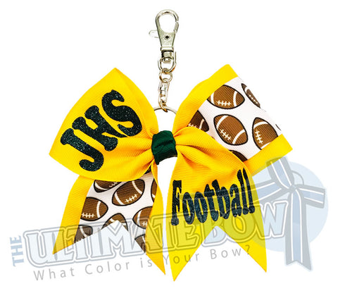 High School Football Key Chain Bow | Football Cheerleader Key Chain Bow | High School Football Key Chain Bow | Mother's Day Gifts | Yellow Gold | Forest Green | Jupiter High School Football