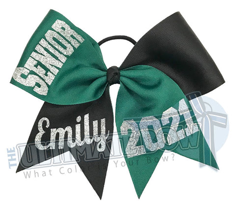 Senior Cheer Bow | Class of 2021 Cheer Bow | Graduation Cheer Bow | Senior Softball Bow | Forest Green | Black