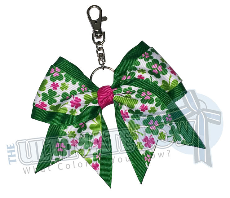 St. Patricks Day Key Chain Bow - Keychain Bow - Cheer Key Chain Bow - Shamrock Key Chain - Good Luck Key Chain 
