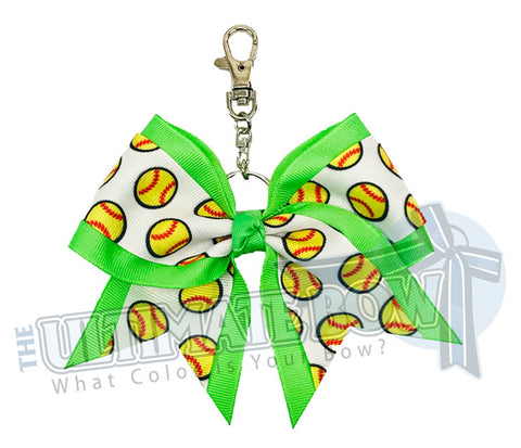 Neon Green softball key chain | bow-keychain-softball-player-bow