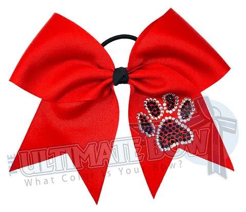 Paw Print Cheer Bow | Black and Red Cheer Bow | superior-rhinestone-paw-print-black-clear-crystal-cheer-bow | Georgia Bulldogs