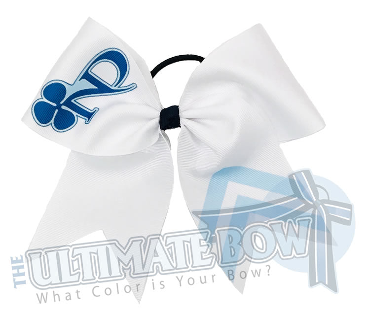 sublimated logo chevron cheer bow | personalized cheer bow | custom logo | white logo cheer bow | softball | Sports hair bow