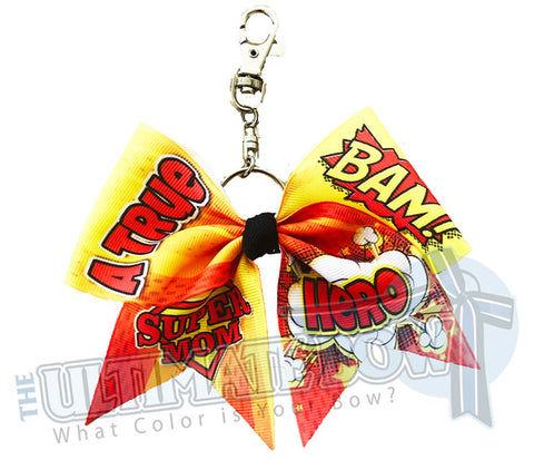 Super Mom - A True Hero Key Chain Bow | Mothers Day Keychain Bow