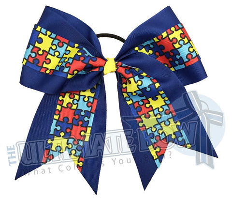 Superior Autism Awareness Cheer Bow | Autism Cheer Bows