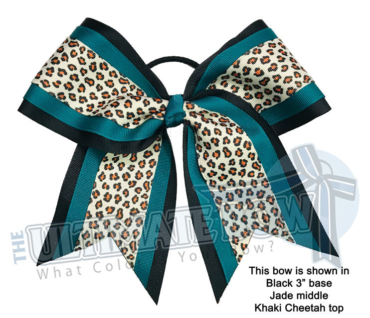 Cheetah Cheer Bow | Wild Animal Print Cheer Bow | Cheetah Print | Jade Khaki Black Cheer Bow