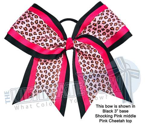 Cheetah Cheer Bow | Wild Animal Print Cheer Bow | Cheetah Print | Pink Shocking Pink Black Cheer Bow