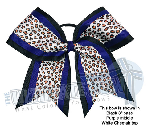 Cheetah Cheer Bow | Wild Animal Print Cheer Bow | Cheetah Print | White Purple Black Cheer Bow
