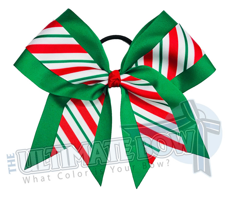 Christmas Cheer Bow | Superior Christmas Elf Cheer Bow | Christmas Hair Bow | Red and Green Stripes Cheer Bow | Candy Cane Stripes Hair Bow
