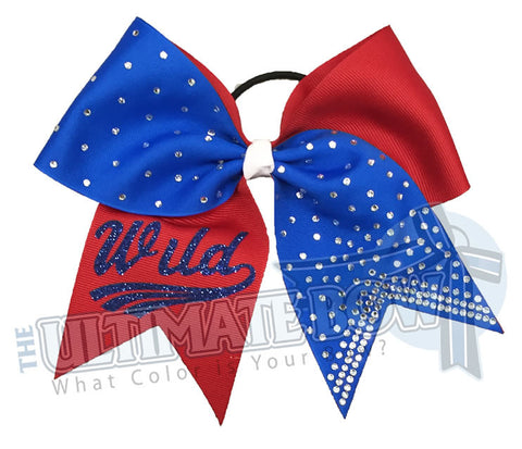 Superior-rhinestone-lineup-red-electric-blue-Wild-glitter-personalized-softball-bow-rhinestone-bow-practice-bow
