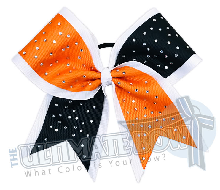 Superior Rhinestone Summer Splits Cheer Bow | Orange and Black Cheer Bow | Rhinestone Game Time Cheer Bow | Sparkly Budget Friendly Cheer Bow