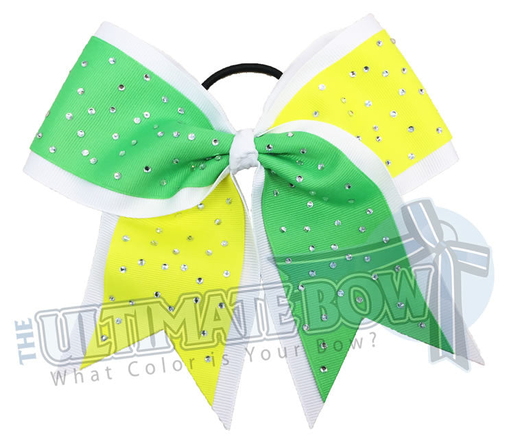 Green and White Full Glitter Cheer Bow With Chevron Tail – Peaches & Queens