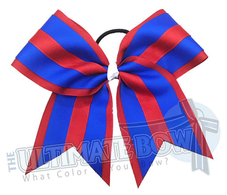 Superior Spirit Stripe Cheer Bow | Red White and Blue Cheer Bow | Three Color Cheer Bow | Solid Ribbon Cheer Bows | Football Sideline Cheer Bow
