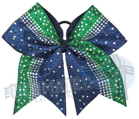 Navy and Emerald Glitter Crystal Rhinestone Cheer Bow | Rhinestone and Glitter Cheer Bow | Competition Glitter Cheer Bow