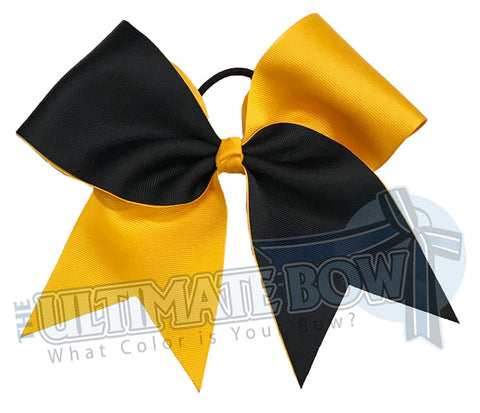 Superior Essentials Tick Tock Cheer Bow |  Solid Cheer Bow | Two Color Cheer Bow | Yellow Gold and Black Cheer Bow