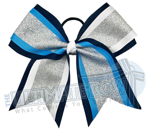 Switch-Up Glitter Cheer Bow | Football Cheer Bow | Navy Silver Copen Columbia Blue Cheer Bow | Sideline Cheer Bow | Pep Rally Cheer Bow