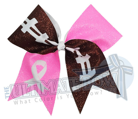 Tackle Breast Cancer Full Glitter Bow | Breast Cancer Cheer Bow
