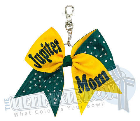 Team Mom Key Chain Bow | Mom Rhinestone Glitter Tick Tock Key Chain Bow | Team Mom Key Chain Bow | Mother's Day Gifts | Yellow Gold | Forest Green | Jupiter High School Mom