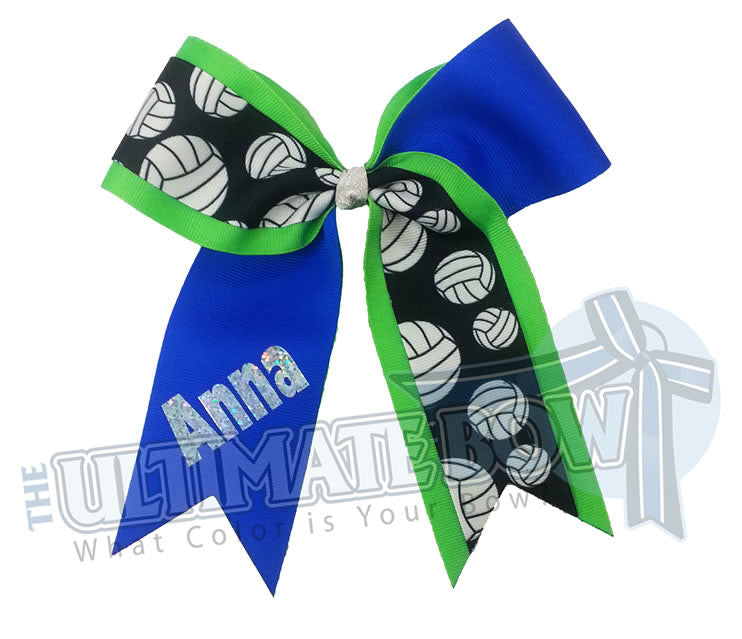 team-volleyball-hair-bow-electric-blue-neon-green-personalized
