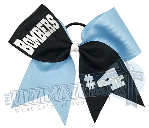 Team Work Cheer Bow | Team Softball Bow | Personalized Cheer Bow | Tick Tock Team Cheer Bow | Bombers | White Glitter | Baby Blue | Navy