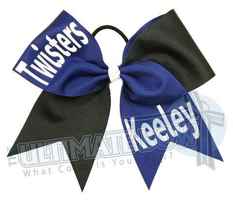 Team Work Cheer Bow | Team Softball Bow | Personalized Cheer Bow | Tick Tock Team Cheer Bow | Twisters | Royal Blue | Black