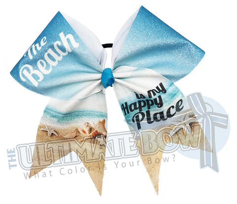 The Beach is My Happy Place Cheer Bow | Sublimated Glitter Bow
