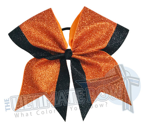 Top Down Full glitter cheer bow | orange glitter black glitter cheer bow glitter | varsity cheer | softball-school-recreational-cheer