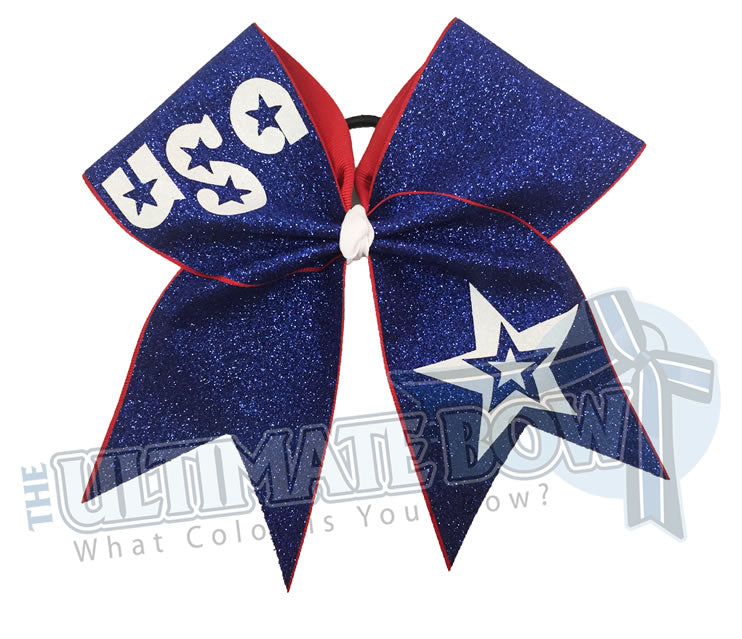 USA 4th of July cheer bow full-glitter-personalized-cheer-bow-USA - Cheer Bow - Red White and Blue