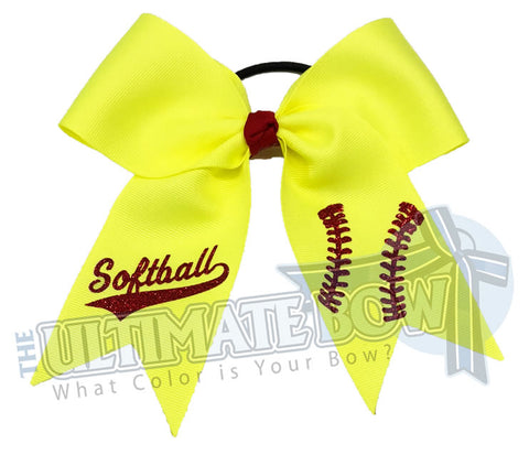ultimate-softball-bow-ansi-yellow-red-hairbow-laces- softball hair bow - team softball bows