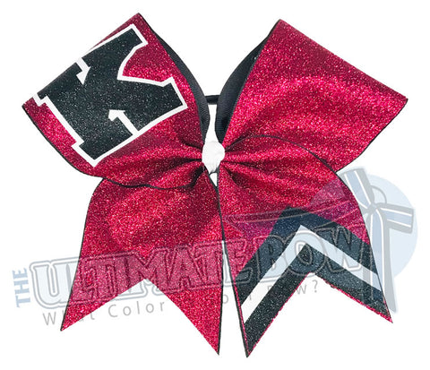 Full Glitter Varsity Cheer Bow | Letter K Cheer Bow | Red and Black Glitter Cheer Bow