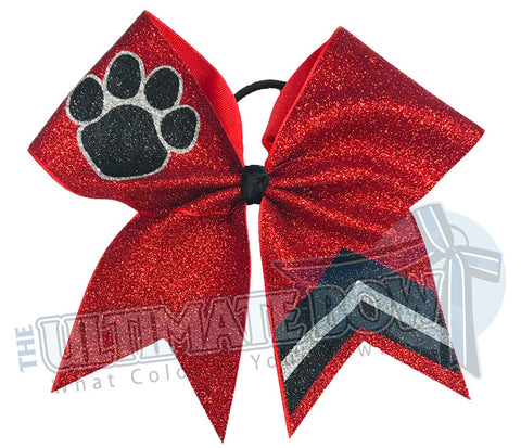 Victory Paws Glitter Cheer Bow | Red and Black Paw Print Bow | Chevron Cheer Bow | Paw Print Glitter Cheer Bow