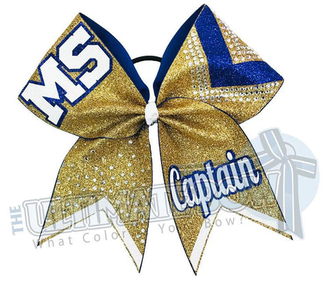 Victory Varsity Cheer Bow | Rhinestone and Glitter Cheer Bow | Personalized Cheer Bow | Royal Blue and Gold | Captain Bows