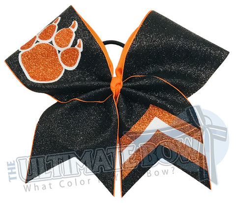Victory Paws Glitter Cheer Bow | Orange and Black Paw Print Bow | Chevron Cheer Bow