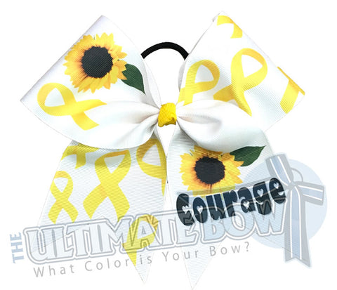 Yellow Ribbon Courage Childhood Cancer Awareness | Rock the Gold for Cancer | September Childhood Awareness Cheer Bow | Yellow Ribbon Cheer Bow