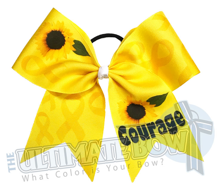 Yellow Ribbon Courage Childhood Cancer Awareness | Rock the Gold for Cancer | September Childhood Awareness Cheer Bow | Yellow Ribbon Cheer Bow