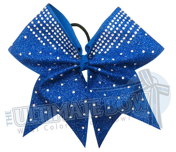 rhinestone glitter cheer bow - competitons chee bow - royal blue glitter cheer bow - glitter and rhinestone cheer bow