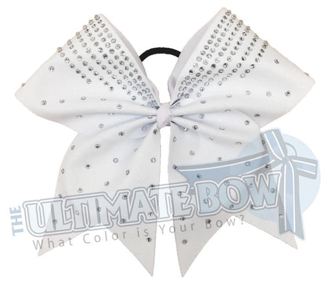 rhinestone glitter cheer bow - competitons chee bow - white glitter cheer bow - glitter and rhinestone cheer bow
